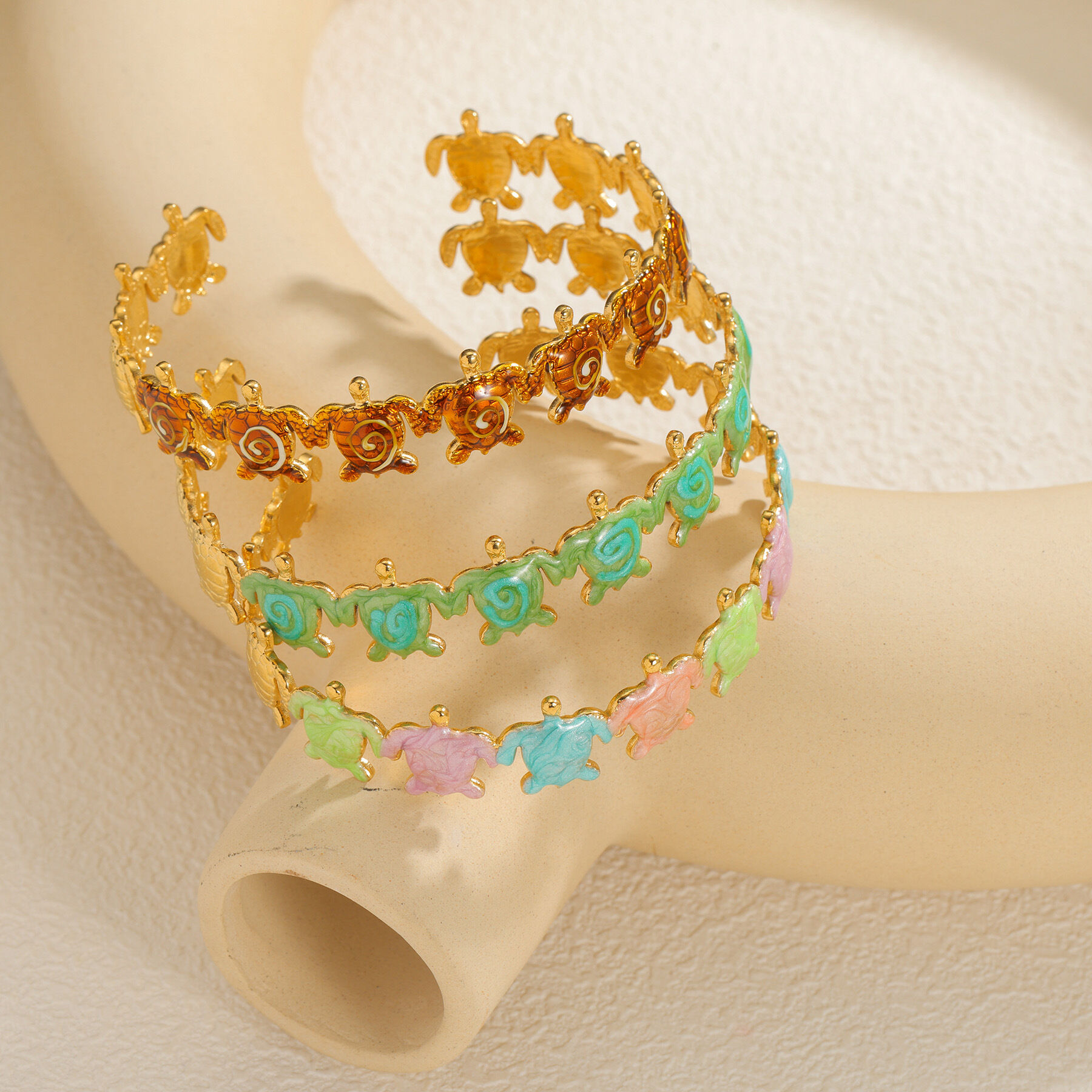 Vacation Oceanic Style Enamel Stainless Steel Waterproof Gold Color Women's Cuff Bracelets
