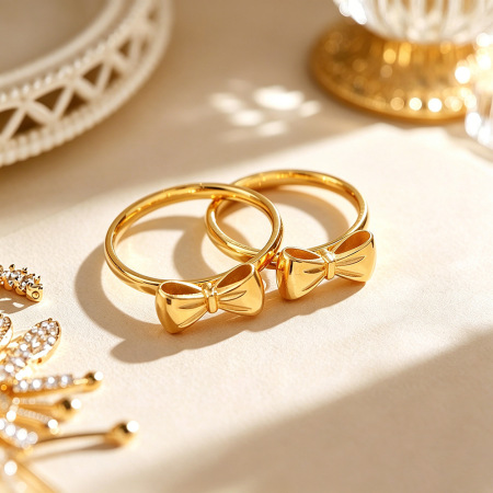 Simple Series Daily Bow Knot Stainless Steel Waterproof   Gold Color  Statement Rings 2
