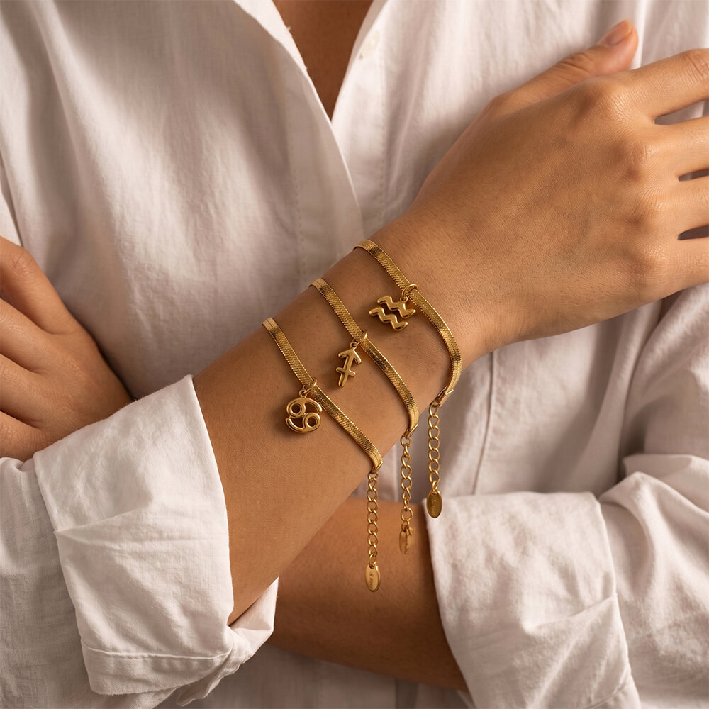 Simple Series Daily Constellation Stainless Steel Waterproof   Gold Color  Women's Charm Bracelets