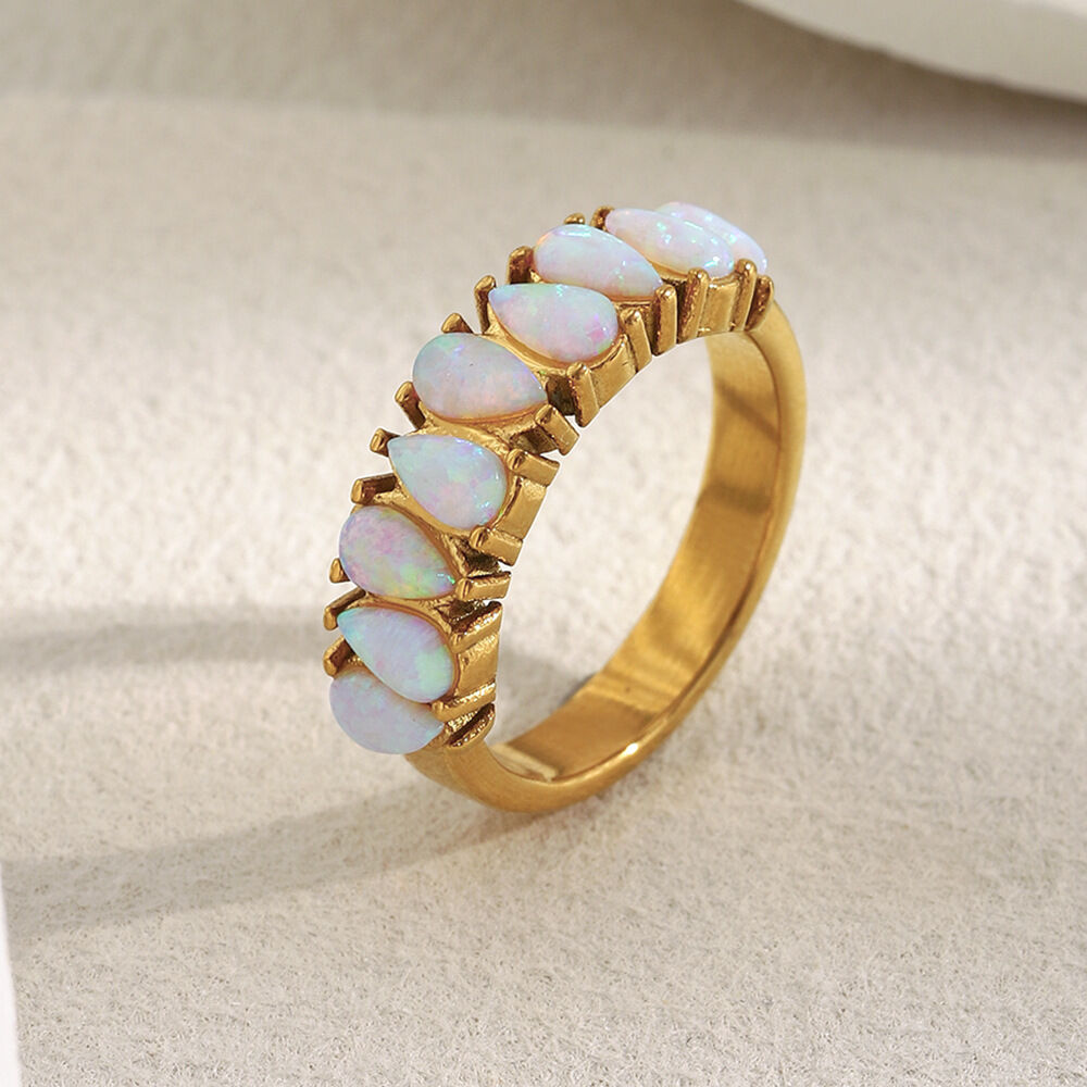 Anillo de mujer con piedra preciosa natural, forma irregular, elegante y sencilla, de acero inoxidable, resistente al agua y color dorado.