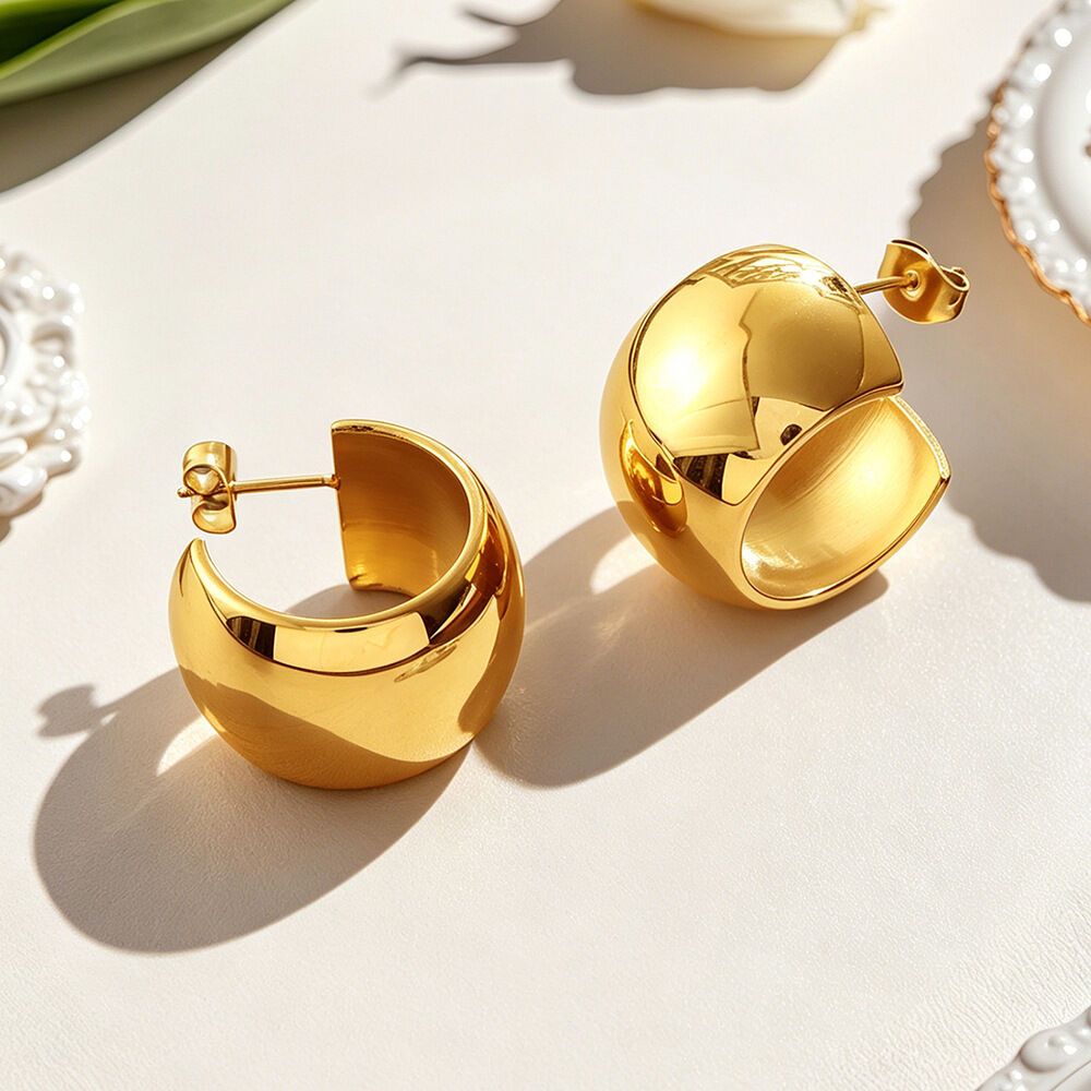 Simple Series Daily Geometric Shape Stainless Steel Waterproof Gold Color Women's Stud Earrings h5Picture2