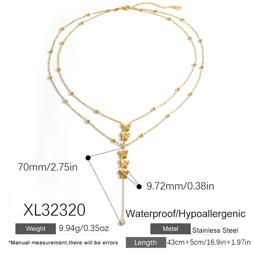 Eenvoudige serie casual ketting met vlinderdesign, roestvrij staal, waterdicht, goudkleurig, damesketting h5 