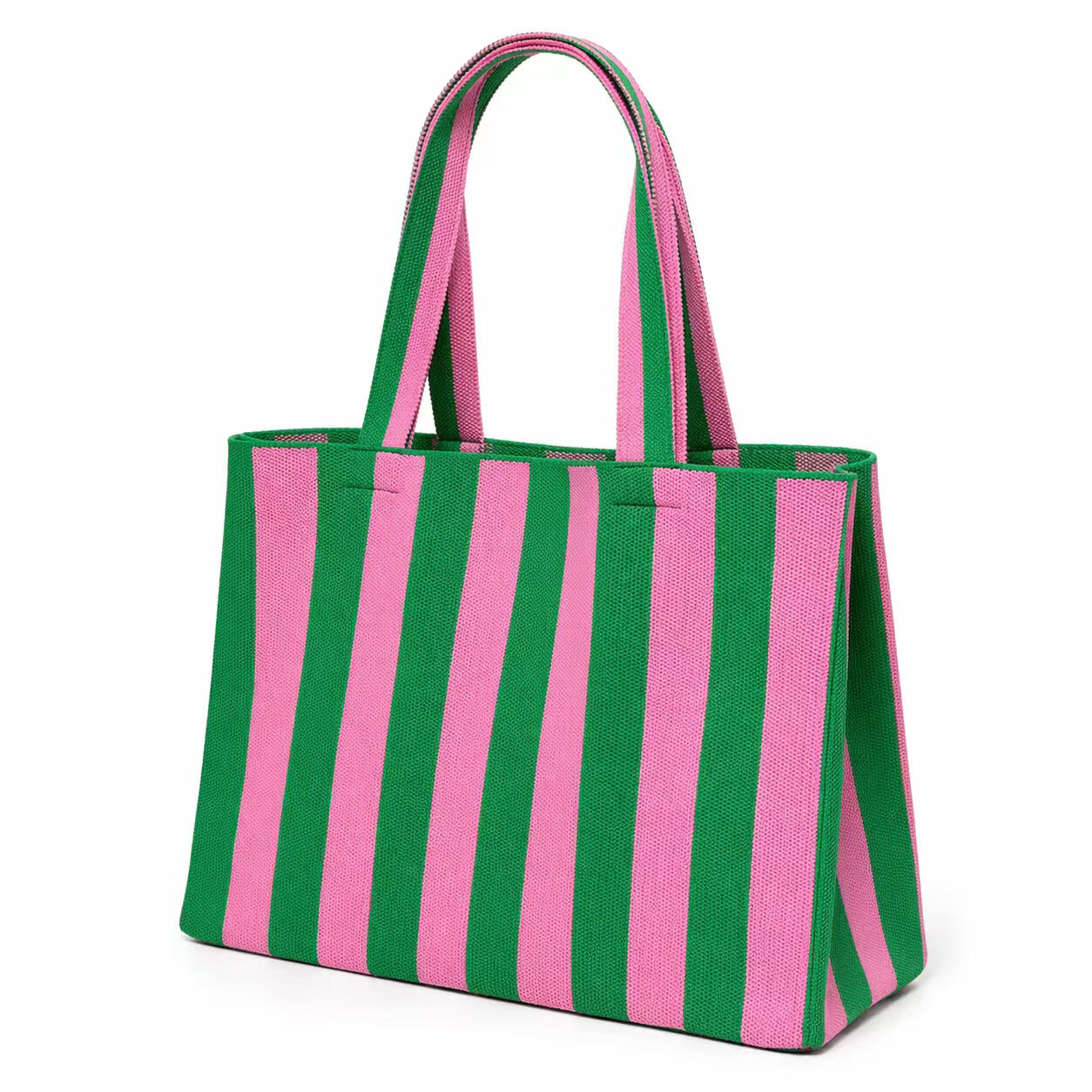 Borsa tote da donna in poliestere a righe intrecciate, stile casual e colori misti. Immagine3