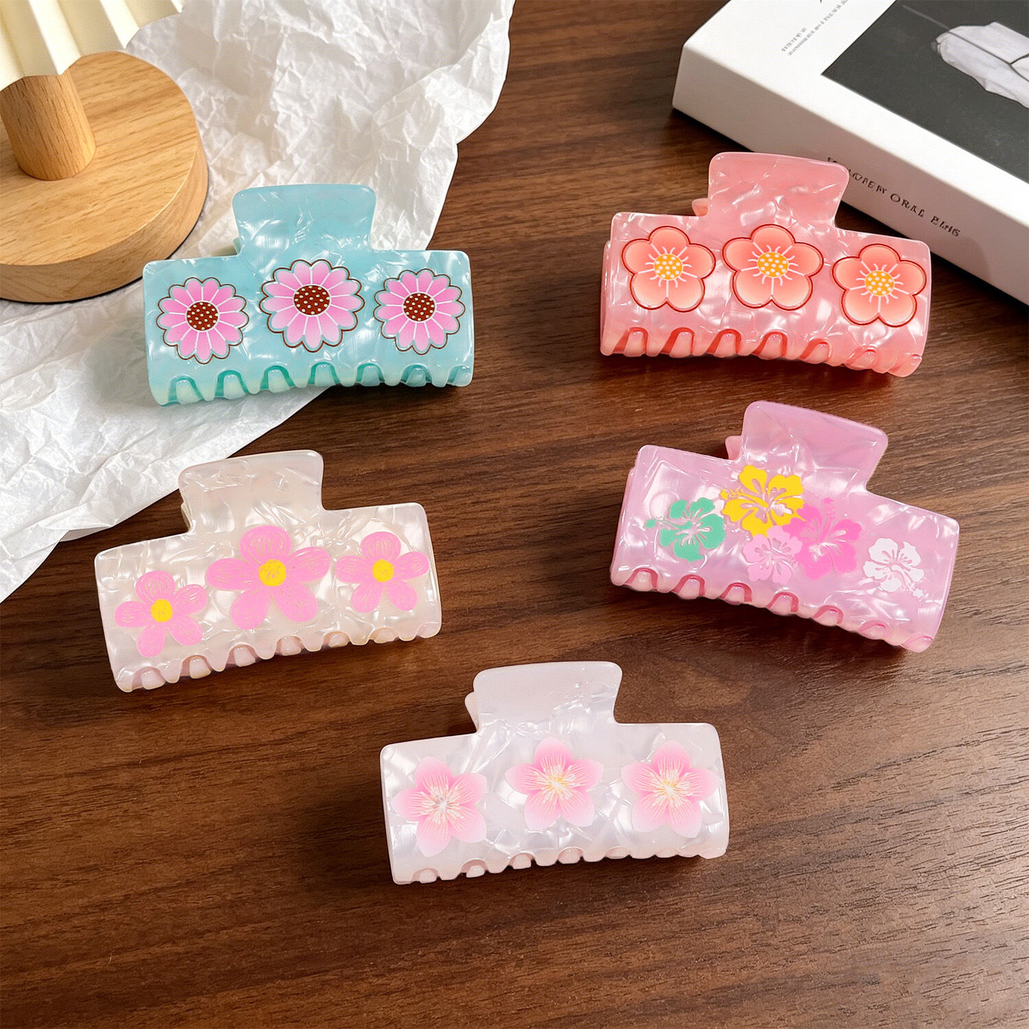 Simple Series Sweet Flower Effen Kleur Verloop Kleur PVC Unisex Haarklemmen