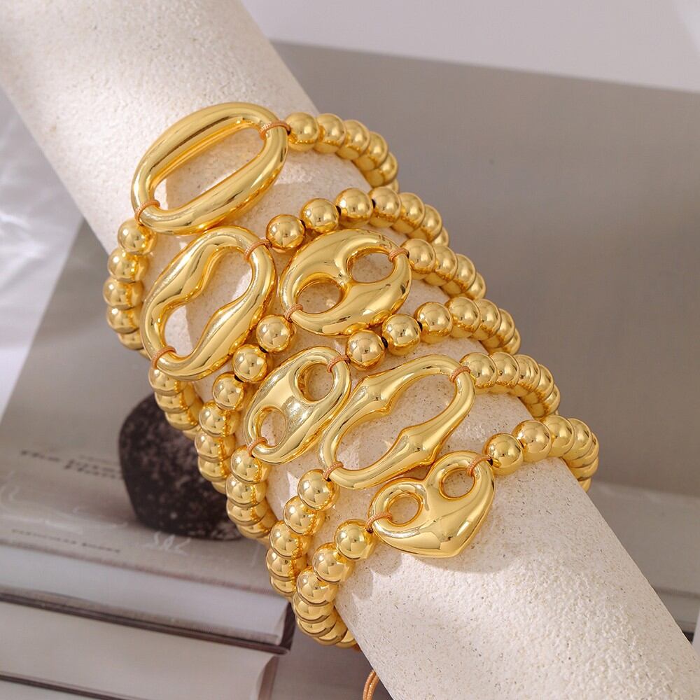 Bracelets de perles pour femmes, collection Simple, style décontracté, forme irrégulière, couleur cuivre et or Image2