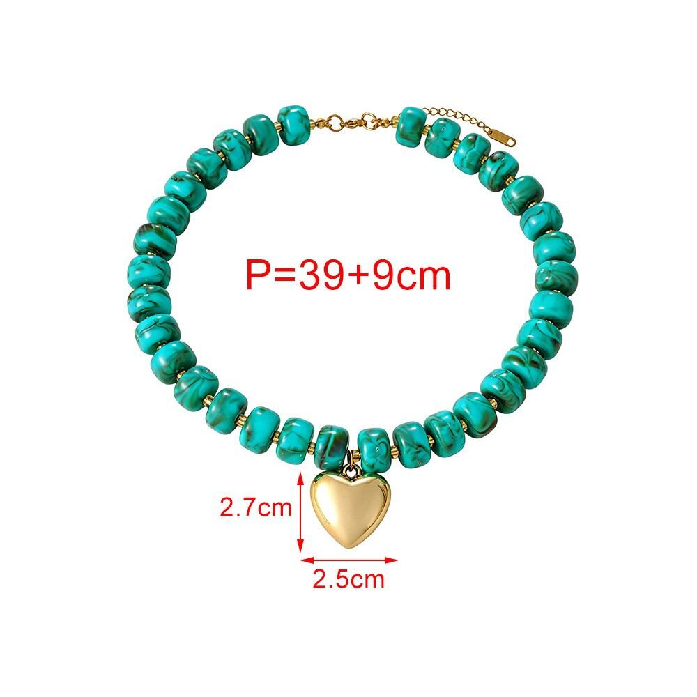 Simple Series Retro Heart Beads Resin   Gold Color  Beaded Necklaces Picture5