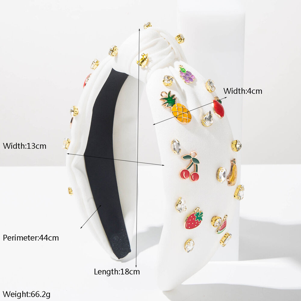Luxurious Series Sweet Fruit Beads Mixed Color Cherry Strawberry Fabric Rhinestone Hair Bands Picture3