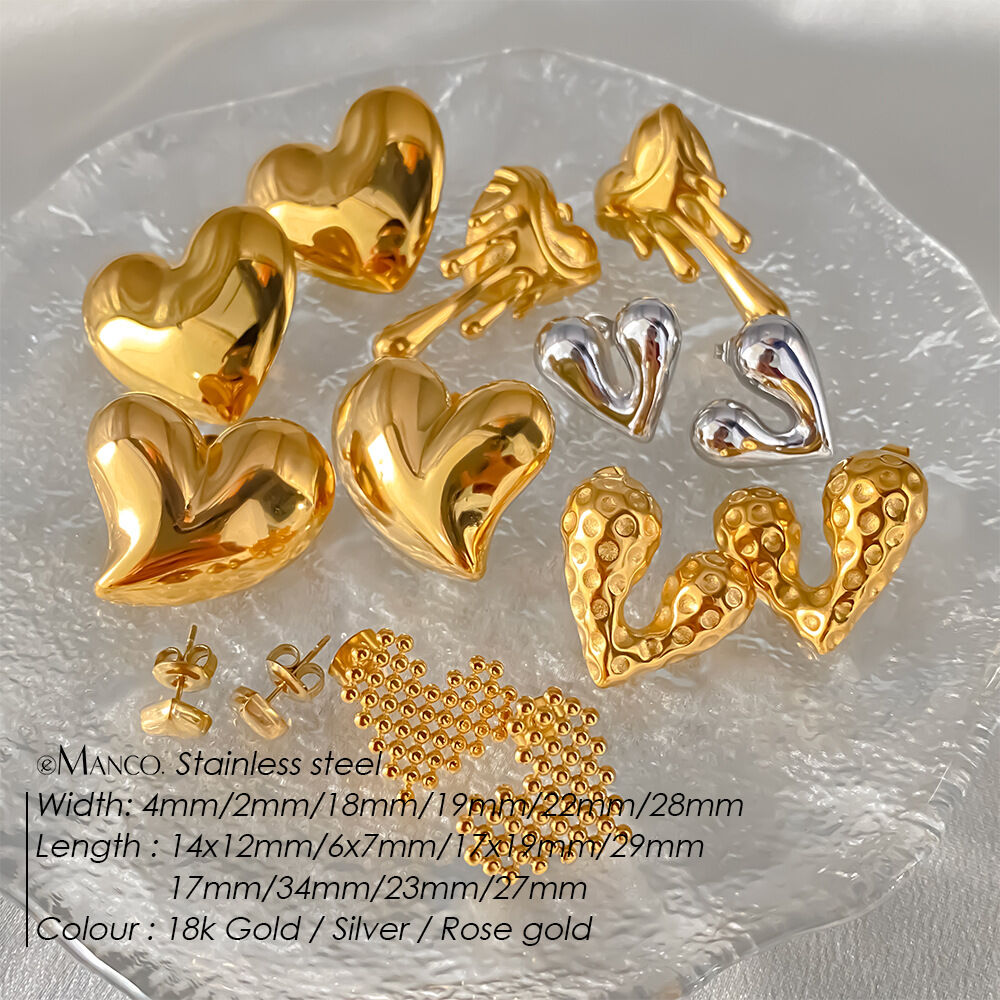 Simple Series Sweet Irregular Shape Heart Stainless Steel Waterproof Gold Color Women's Stud Earrings Picture5
