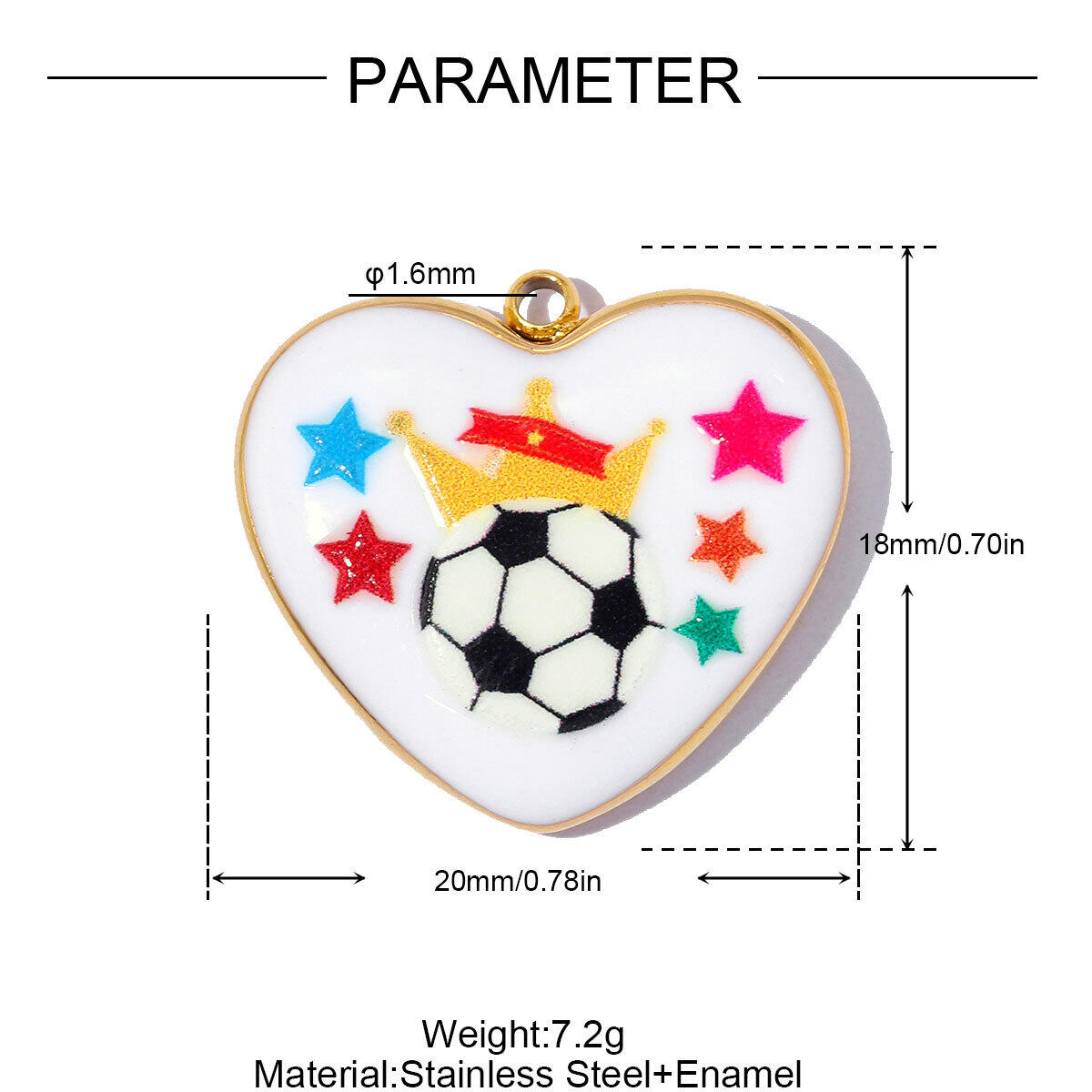 Colgantes sencillos de la serie DIY con forma de corazón y balón de fútbol, de acero inoxidable, resistentes al agua y color dorado, para mujer. h5 