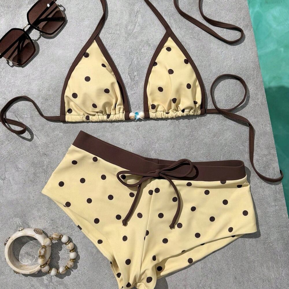 Ensemble bikini en polyamide à pois et blocs de couleur, style sport h5Image5