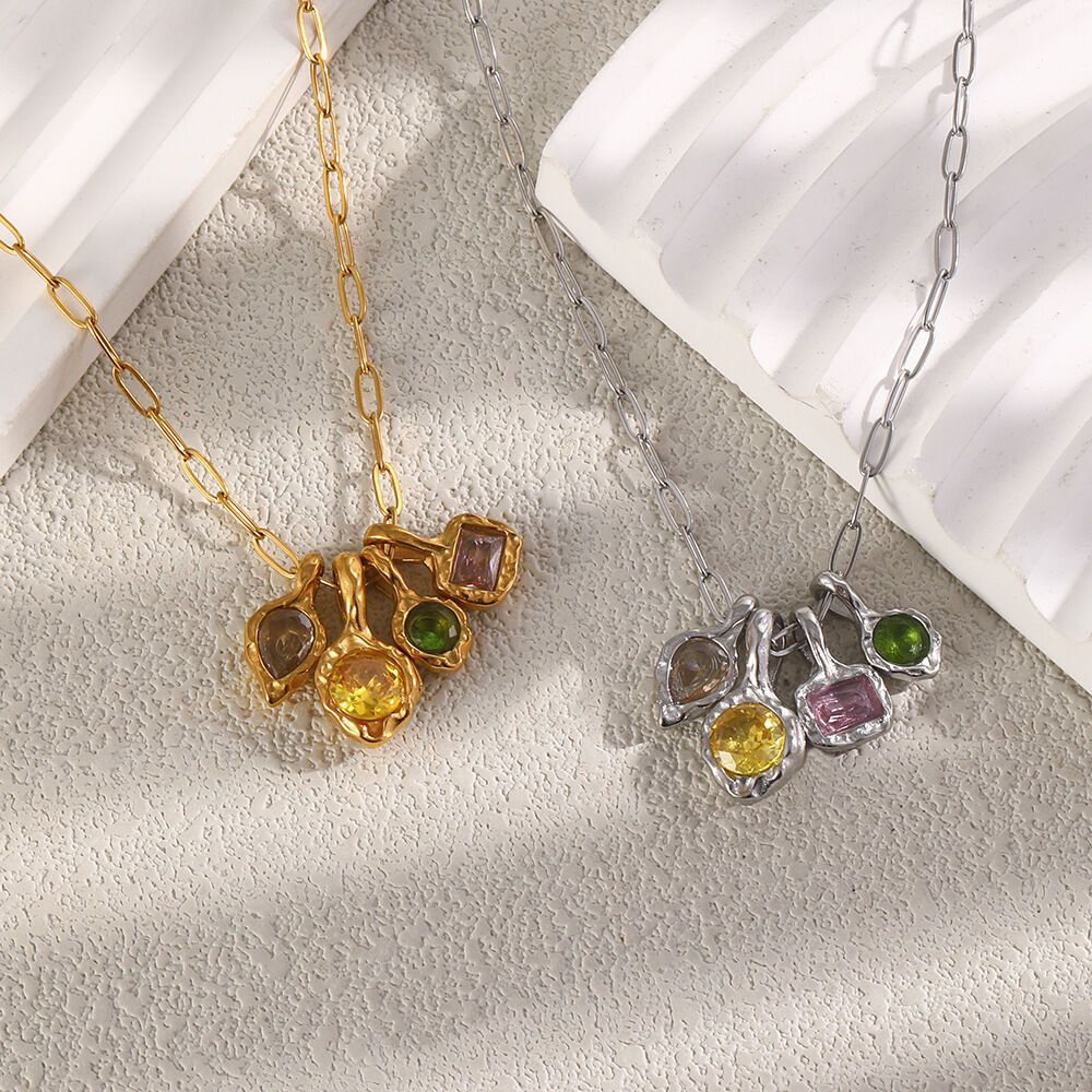 Collier pendentif femme Simple Series Casual Forme irrégulière Chaîne Acier inoxydable Étanche Couleur or Zircon h5 Image2