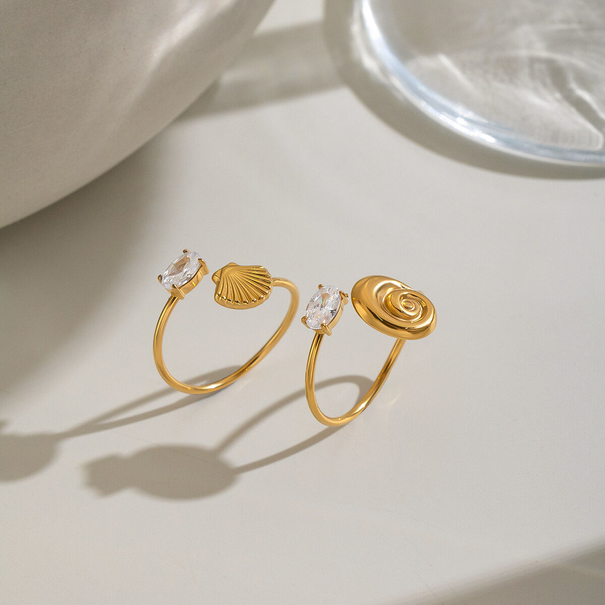 Oceanic Style Stainless Steel Waterproof Gold Color Statement Rings