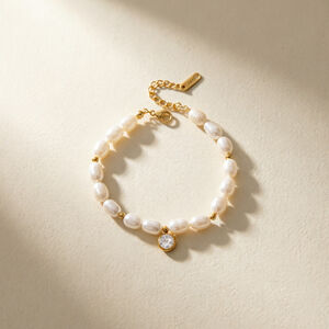 Elegante Perlenkette aus Edelstahl, wasserdicht, goldfarben, Damen-Perlenarmband der Romantischen Serie h5 Bild4