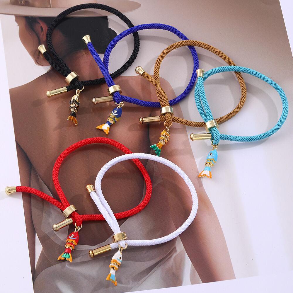 Bracelets tressés ethniques pour femmes, motif poisson, couleur cuivre et or Image3