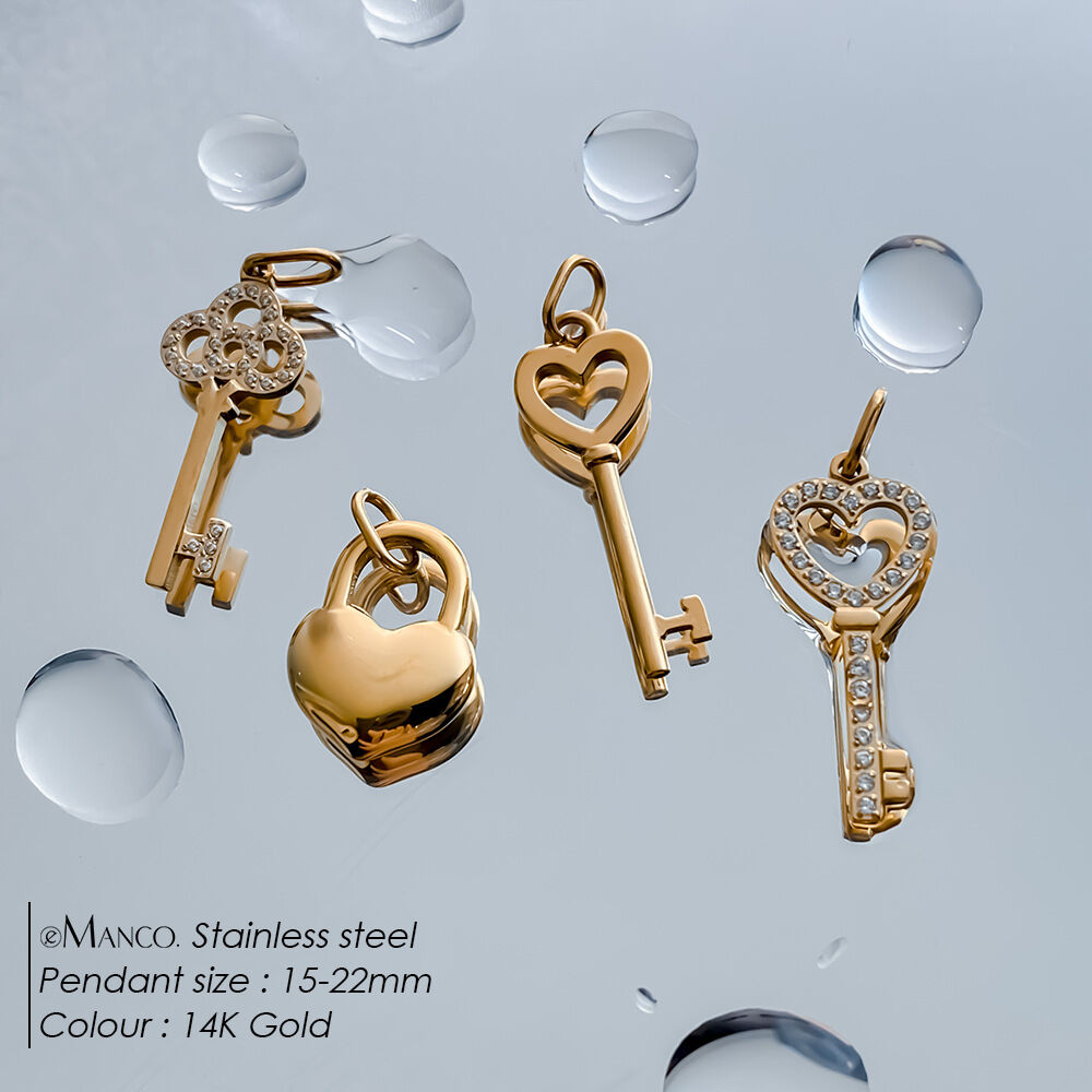 Simple Series Diy Heart Key Stainless Steel Waterproof Gold Color Women's Pendants Picture4