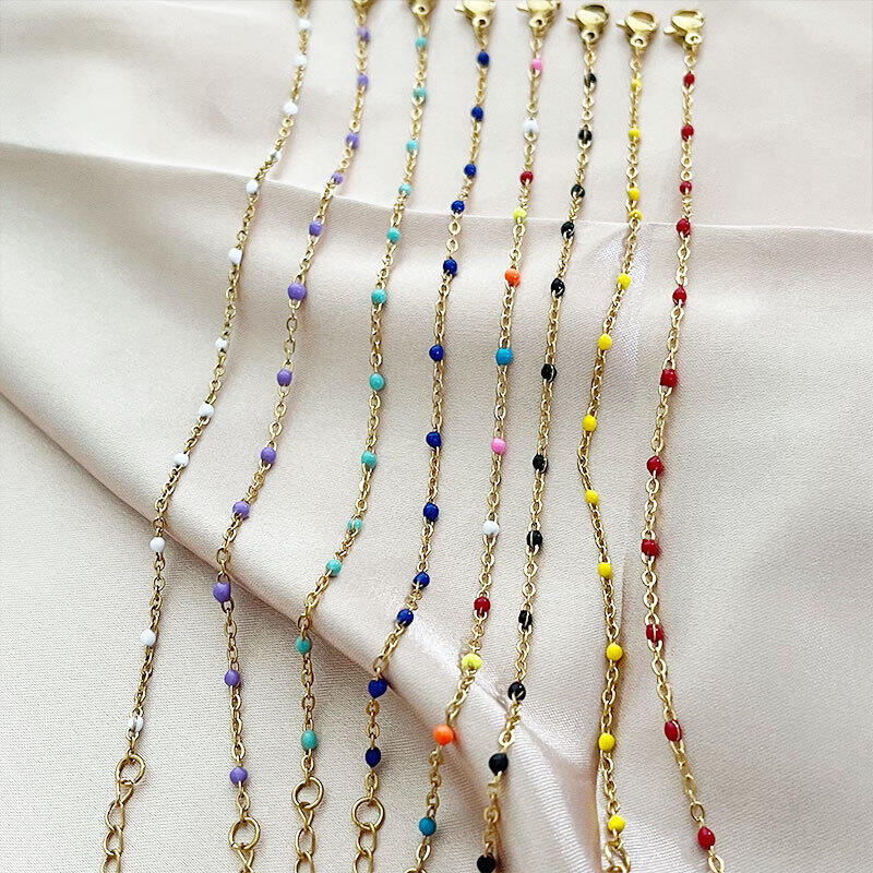 Pulseras de cadena sencillas de acero inoxidable con esmalte, resistentes al agua, color dorado, para mujer. Imagen3