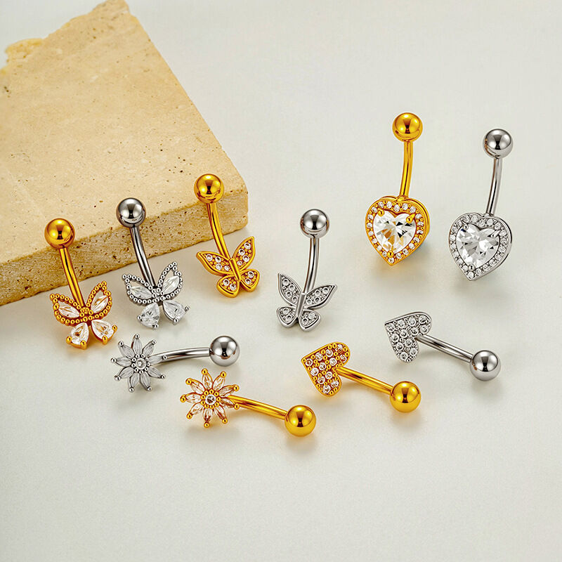Simple Serie Herz Schleife Knoten Stern Schmetterling Kupfer Gold Farbe Zirkon Bauchnabelpiercings h5Bild6