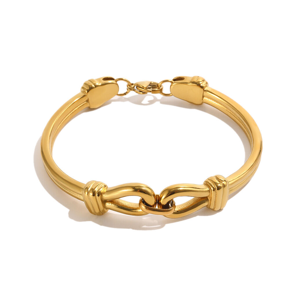 Eenvoudige serie retro armbanden voor dames, onregelmatige vorm, gedraaid, roestvrij staal, waterdicht, goudkleurig. h5 Afbeelding4