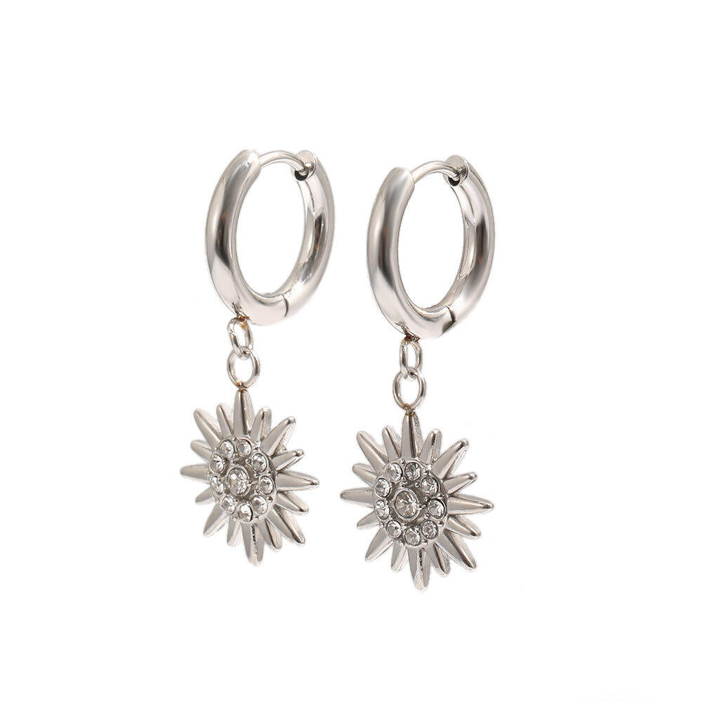 Orecchini pendenti da donna Retro Sun in acciaio inossidabile, impermeabili, color oro, con strass. h5 Immagine3