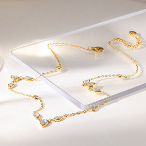 Luxuriöse Serie: Elegante, tropfenförmige Damen-Halskette aus wasserdichtem Edelstahl in Goldfarbe mit Zirkonia h5 Bild3