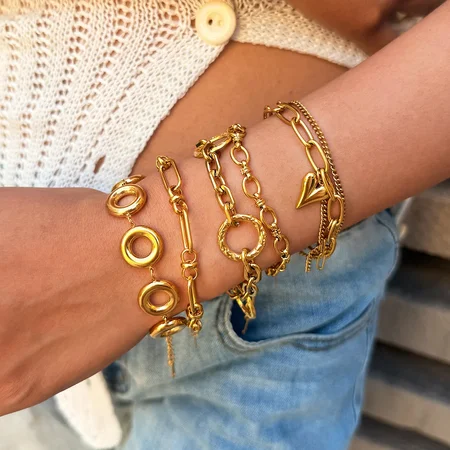 Simple Series Retro Damen-Armbänder mit unregelmäßiger Form, aus wasserdichtem Edelstahl, goldfarben