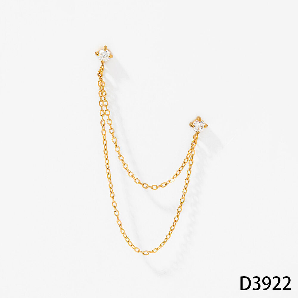 Simple Heart Tassel Stainless Steel Waterproof Gold Color Zircon Women's Stud Earrings h5 