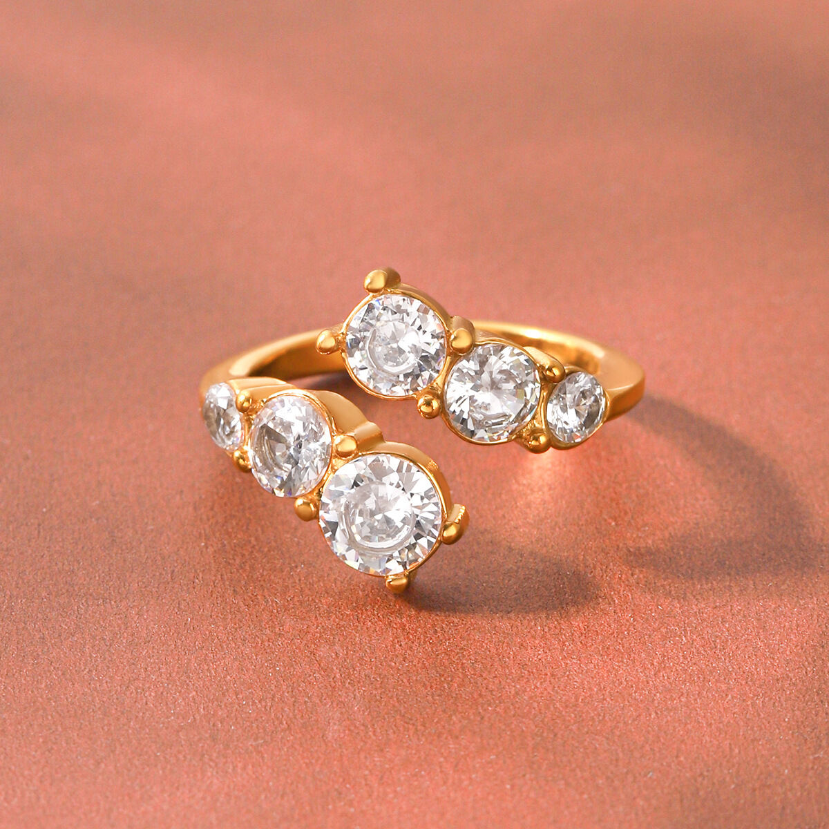 Simple Series Daily Circle Stainless Steel Waterproof   Gold Color  Zircon Women's Gemstone Rings h5 Picture6