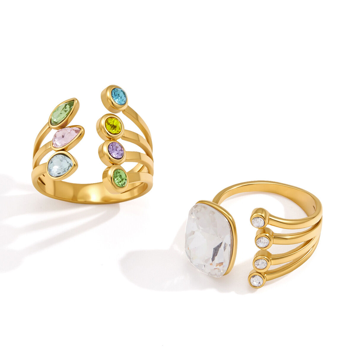 Anelli da donna di lusso, dalla forma irregolare, in acciaio inossidabile, impermeabili, color oro, con zirconi. h5 Immagine6