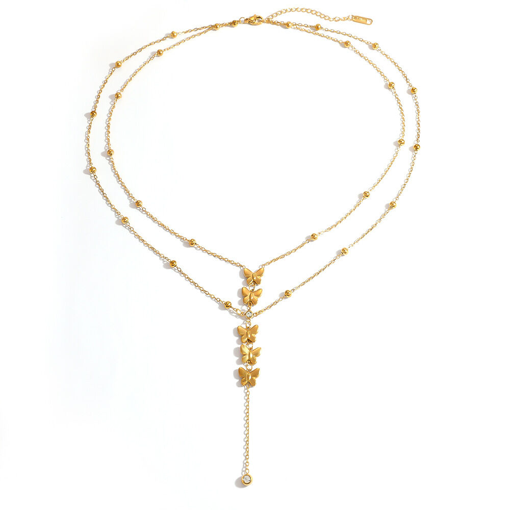 Eenvoudige serie casual ketting met vlinderdesign, roestvrij staal, waterdicht, goudkleurig, damesketting Afbeelding4