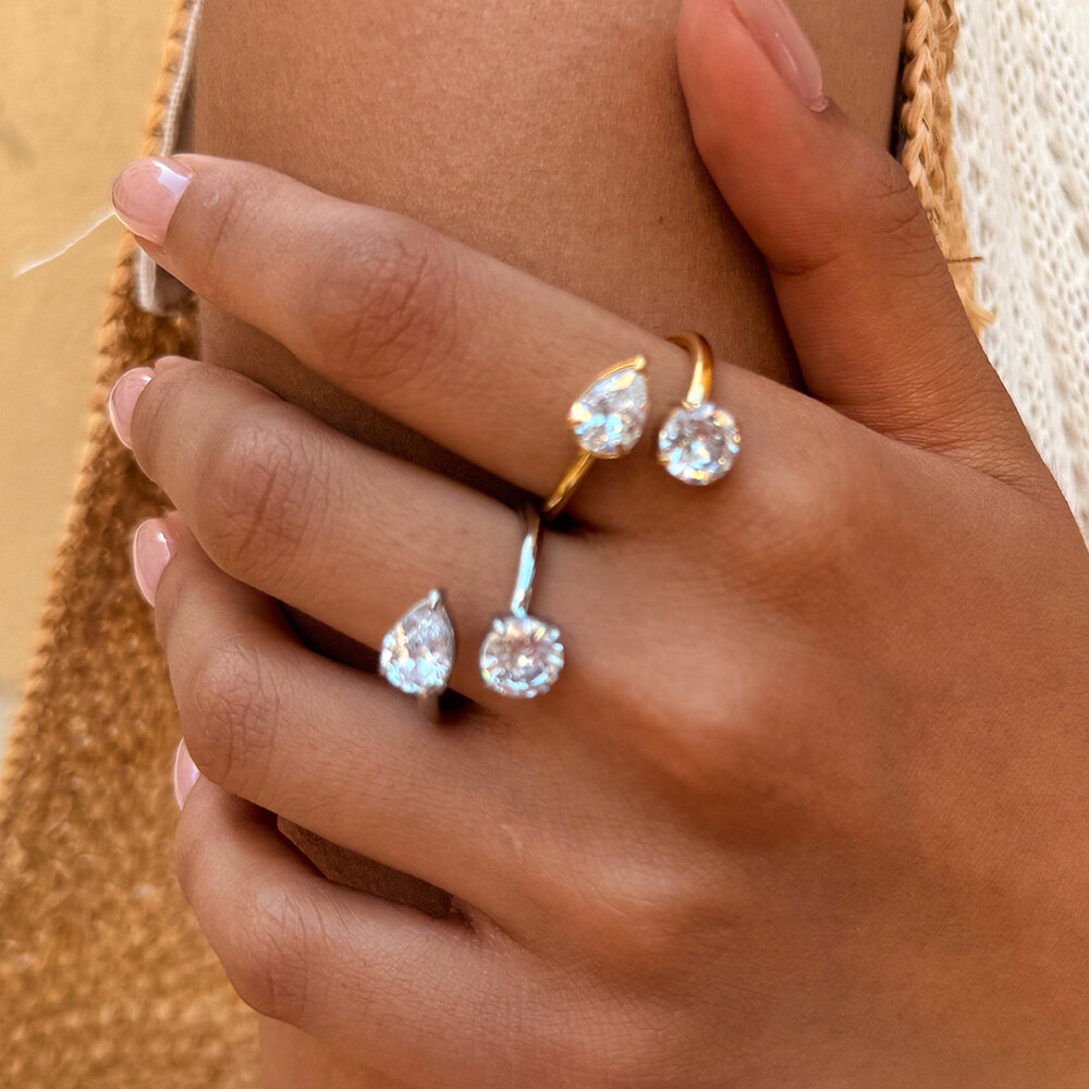 Simple Series Daily Irregular Shape Stainless Steel Waterproof Gold Color Zircon Gemstone Ring h5Picture4