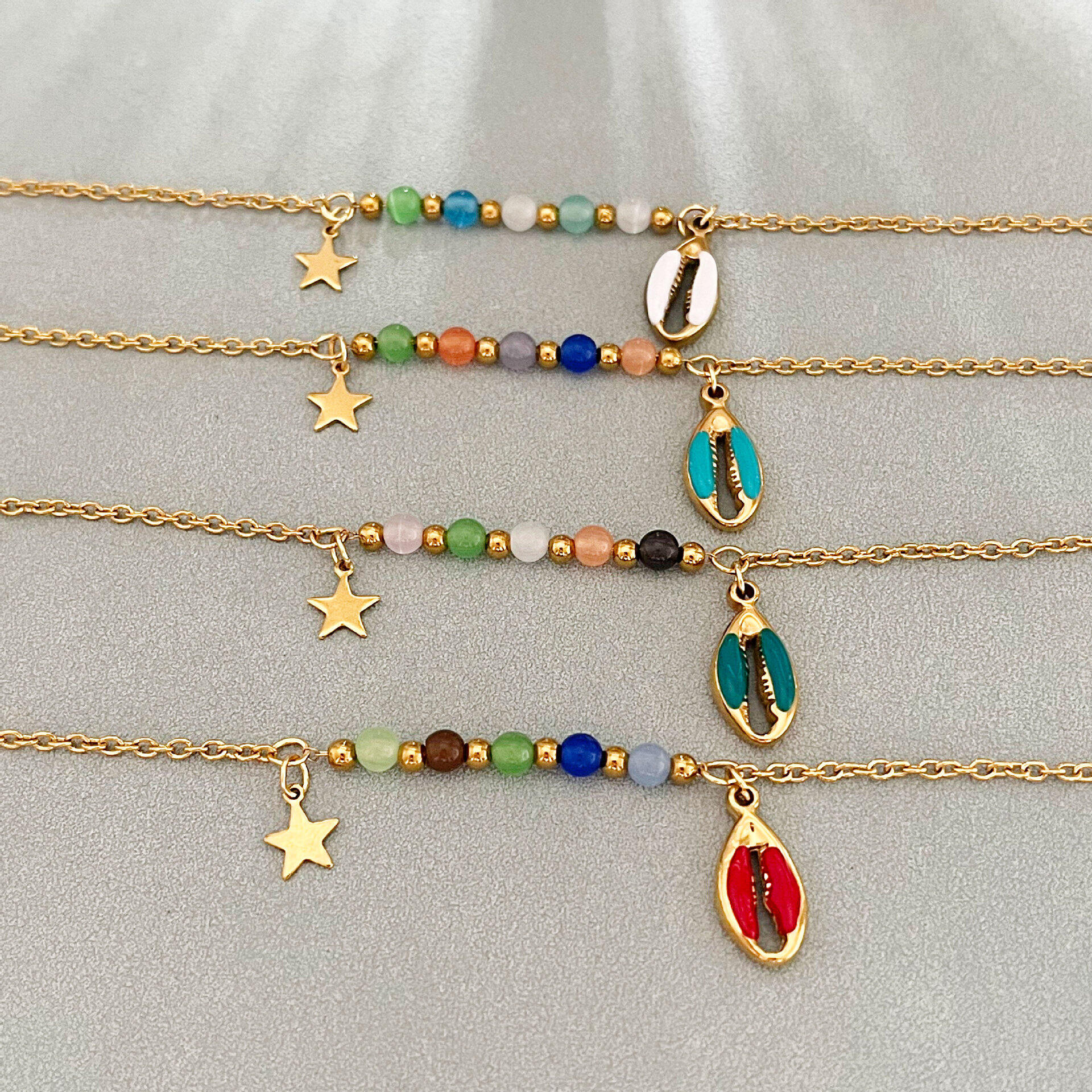 Vacation Enamel Shell Stainless Steel Waterproof Gold Color Women's Charm Bracelets 2