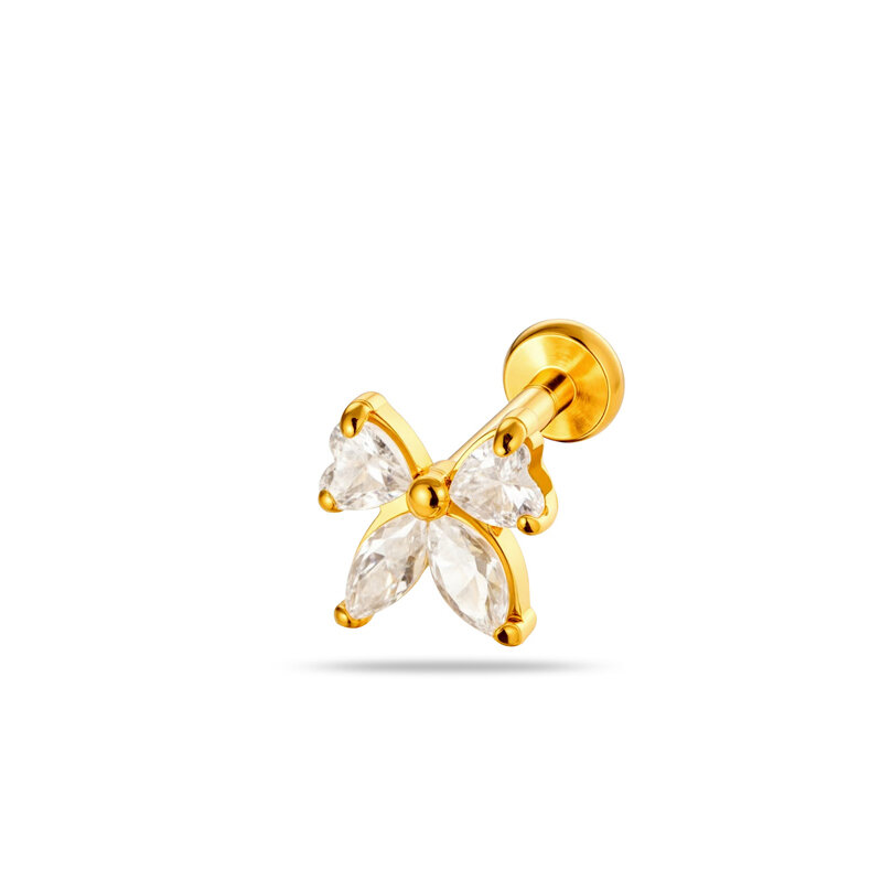 Pendientes de mujer sencillos con forma de flor, corazón, lazo, estrella, acero inoxidable, impermeables, color dorado y circonita. h5 