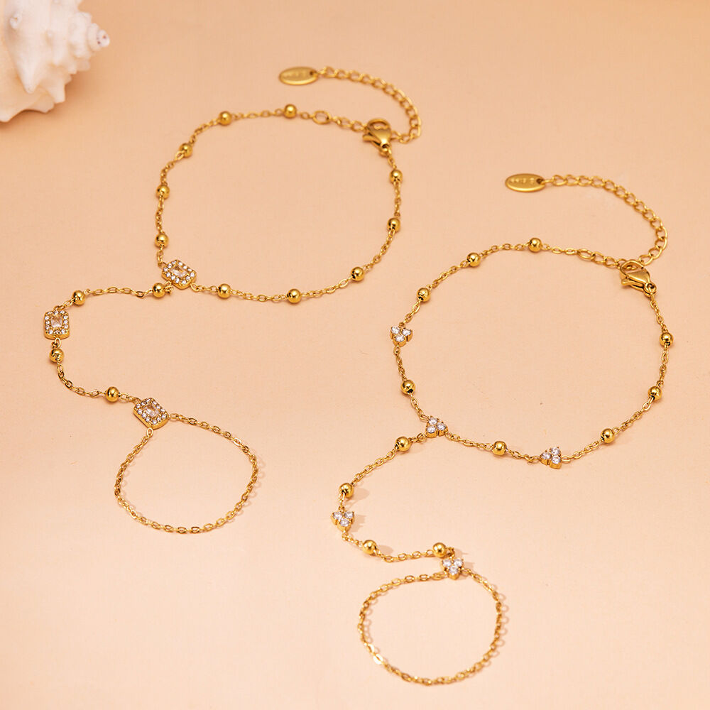 Luxurious  Irregular Shape Chain Rectangle Stainless Steel Waterproof  Gold Color  Zircon Women's Hand Chain Picture3