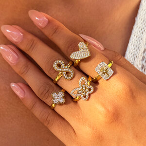 Daily Irregular Shape Heart Clover Butterfly Stainless Steel Waterproof Gold Color Women's Statement Rings h5 Picture2