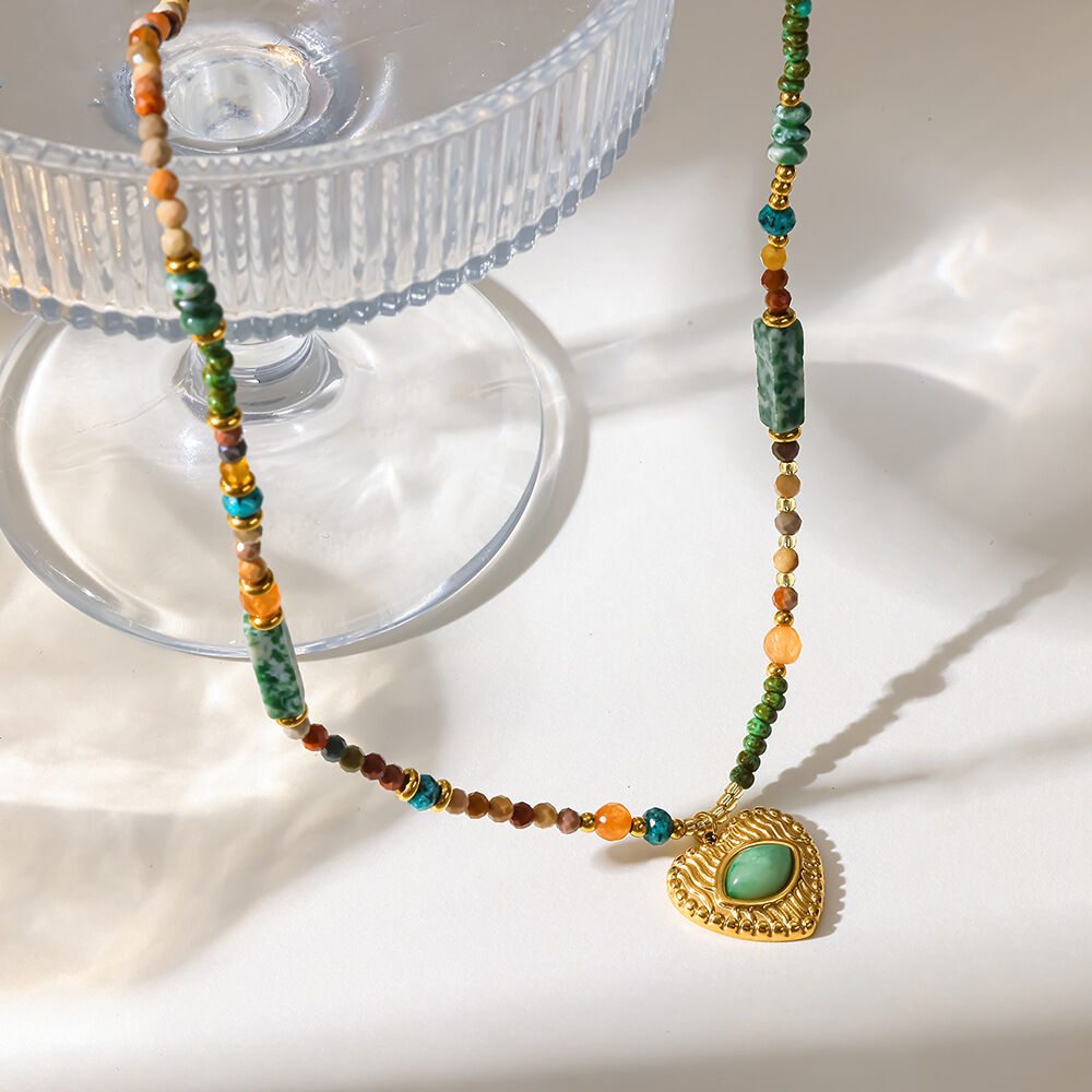 Teufelsauge-Anhänger aus Edelstahl, wasserdicht, goldfarben, Naturstein, Damenkette