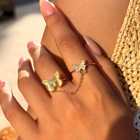 Simple Series Daily Butterfly Edelstahl wasserdichte Statement-Ringe in Goldfarbe