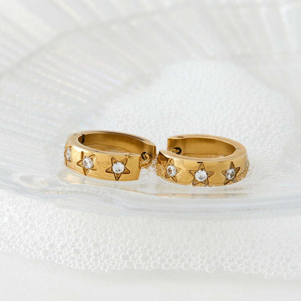 Simple Series Star Stainless Steel Waterproof Gold Color Rhinestone Women's Hoop Earrings h5 Picture4