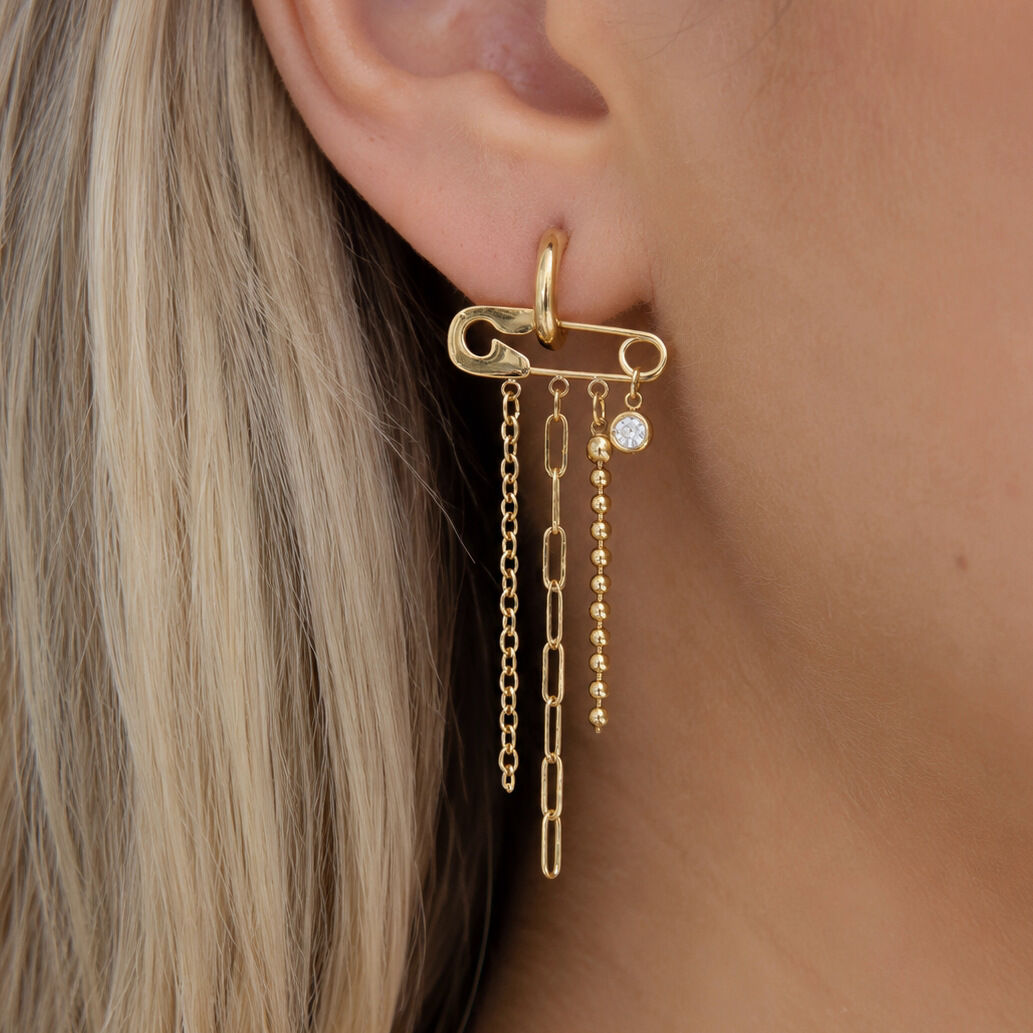 Luxe serie elegante kwastjes, roestvrij staal, waterdicht, goudkleurige zirkonia, hangende oorbellen voor dames Afbeelding2