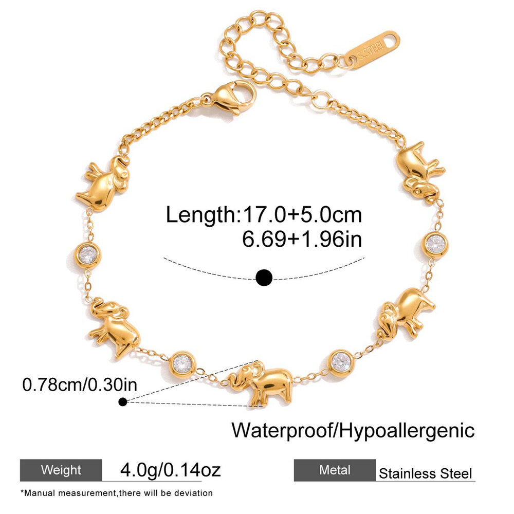 Luxurious Elegant Animal Patchwork Stainless Steel Waterproof Gold Color Zircon Women's Chain Bracelets