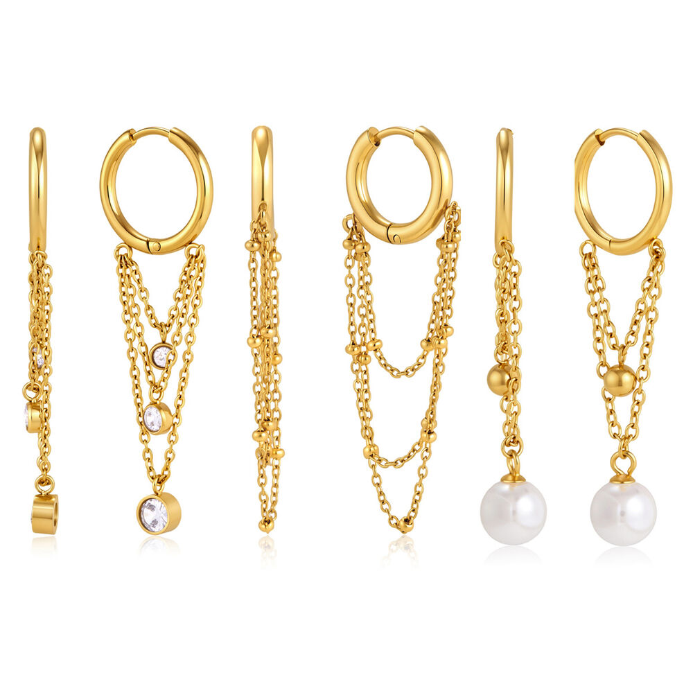 Pendientes colgantes para mujer de la serie Simple Daily Tassel, de acero inoxidable, resistentes al agua y color dorado. Imagen5
