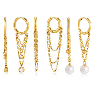 Pendientes colgantes para mujer de la serie Simple Daily Tassel, de acero inoxidable, resistentes al agua y color dorado. h5 Imagen5