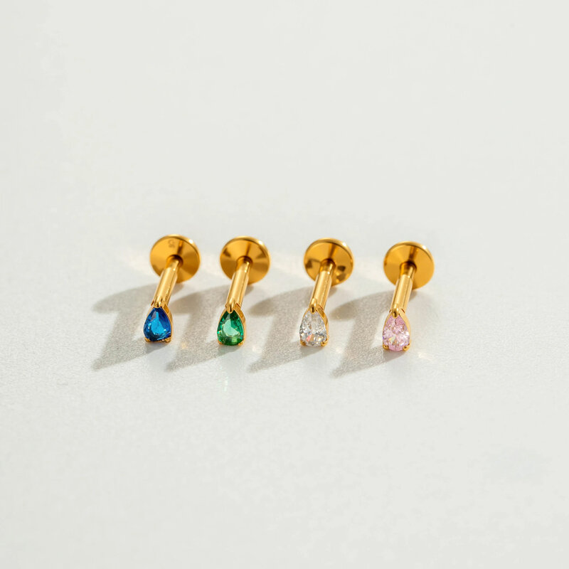 Eenvoudige serie druppelvormige oorbellen van titaniumlegering met goudkleurige zirkonia voor dames. h5 Afbeelding5