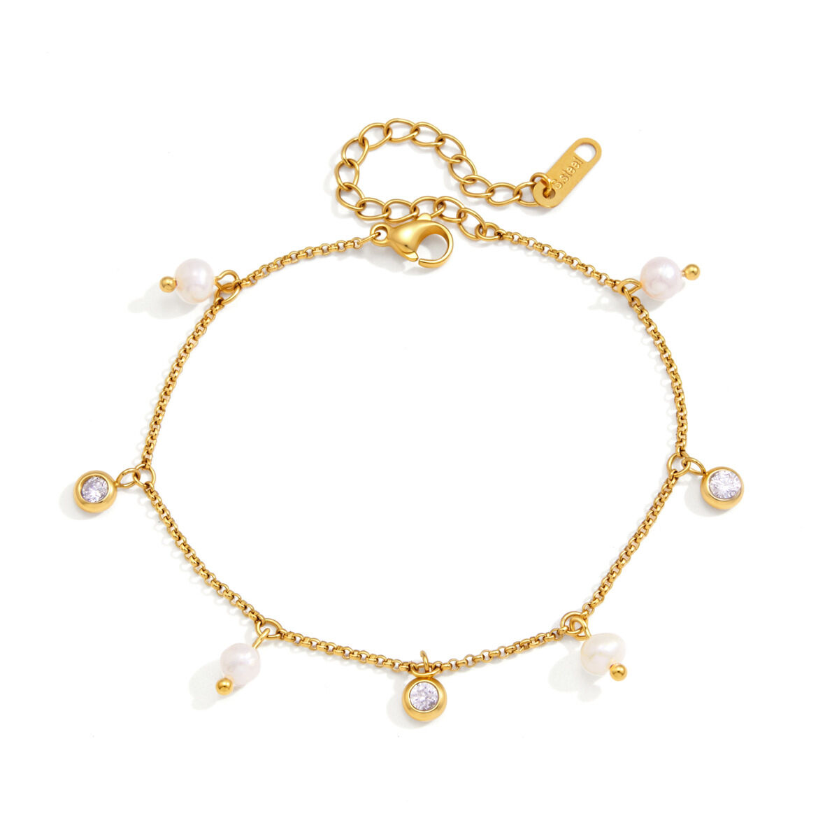 Pulseras de cadena para mujer de acero inoxidable, color dorado, resistentes al agua, con circonitas y forma circular irregular, de la serie Luxury Series. Imagen5