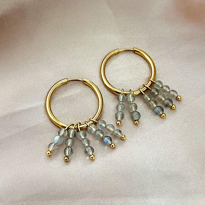 Tassel Beads Natural Stones Stainless Steel Waterproof Gold Color Women's Drop Earrings h5 Picture2