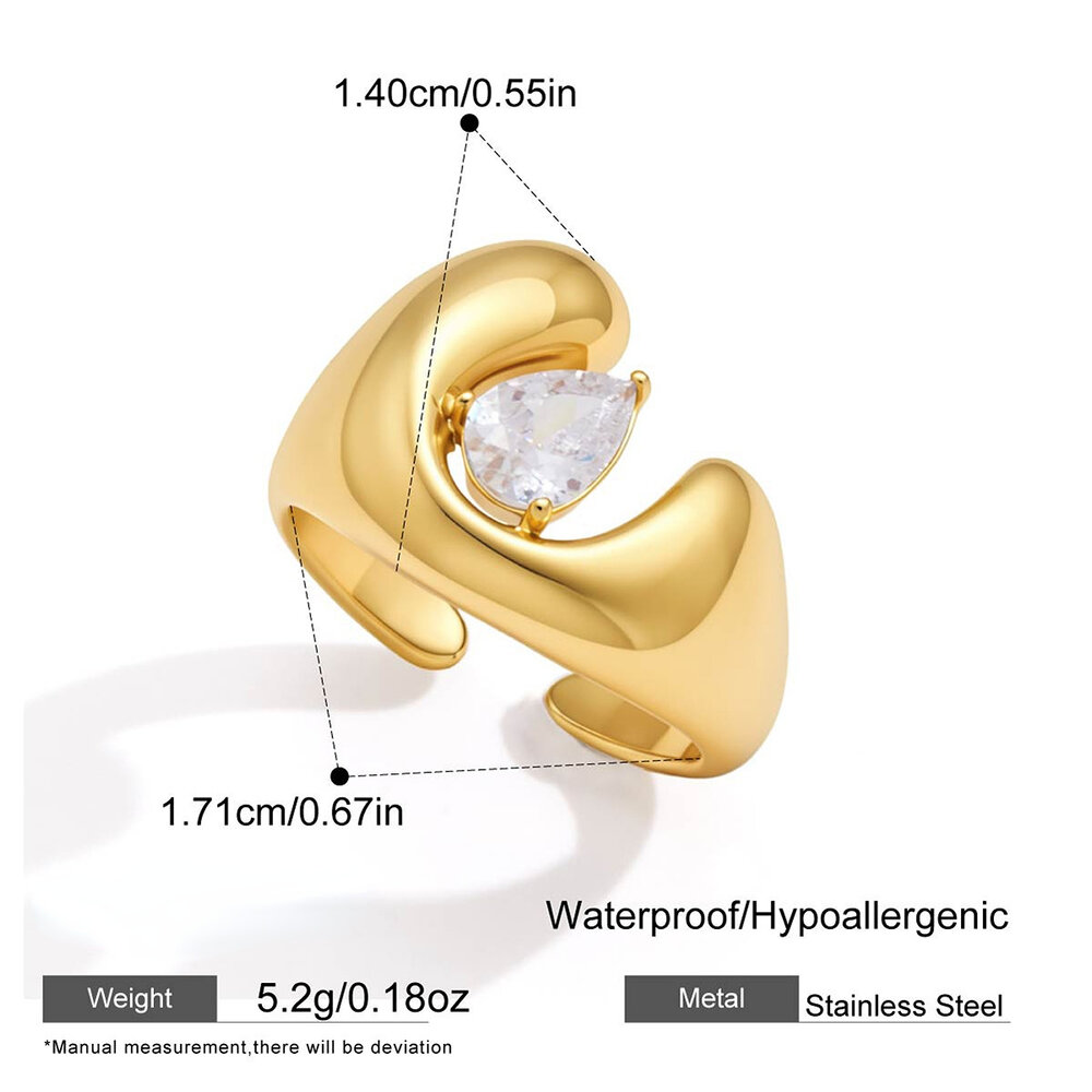 Anelli da donna semplici, in acciaio inossidabile tinta unita, impermeabili, color oro, con zirconi.