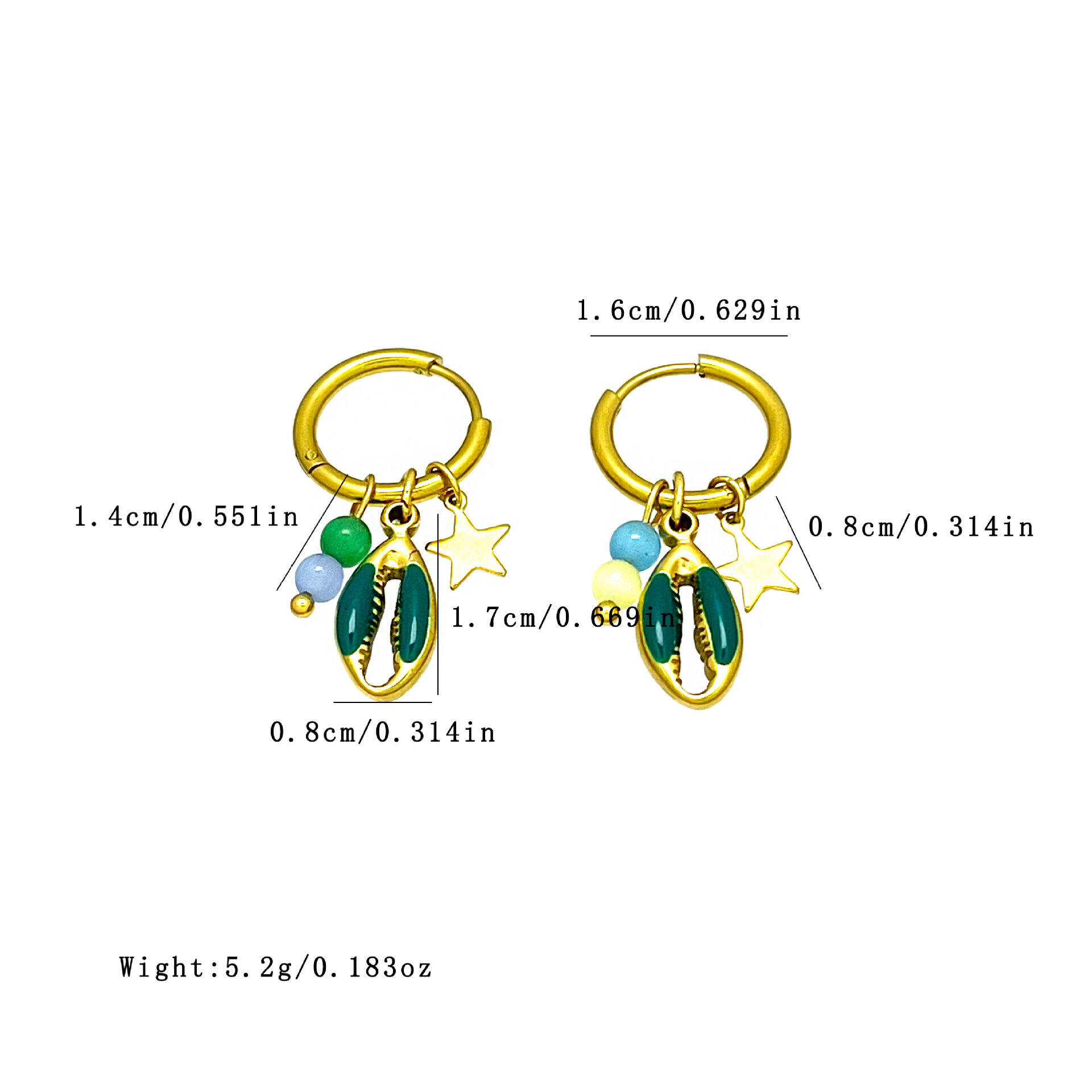 Boucles d'oreilles pendantes pour femmes, en acier inoxydable émaillé, couleur or, étanches. Image3