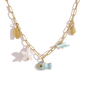 Vacation Oceanic Style Enamel Fish Stainless Steel Waterproof Gold Color Women's Pendant Necklaces h5 Picture4