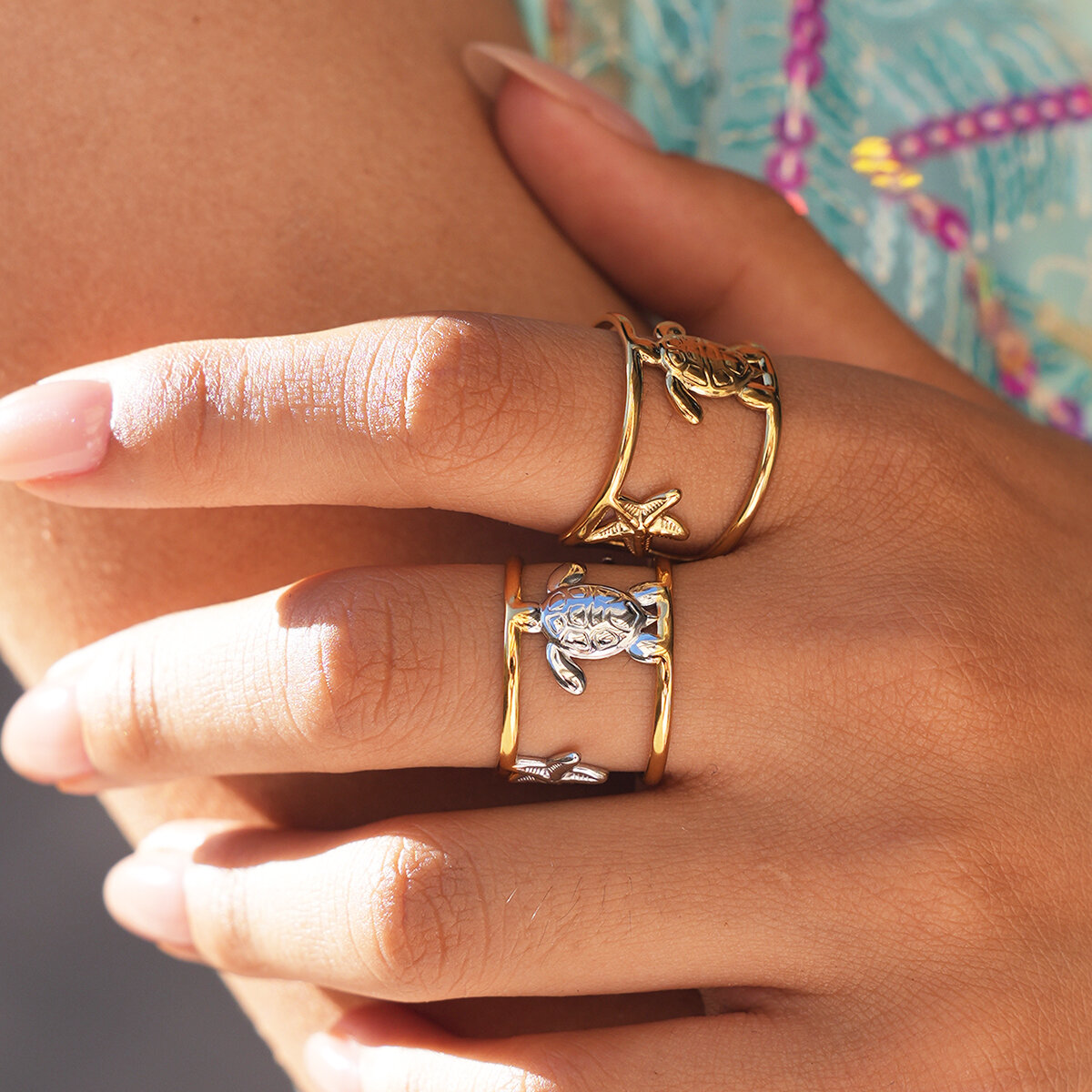 Simple Series Daily turtle Stainless Steel Waterproof   Gold Color  Women's Statement Rings h5 Picture5
