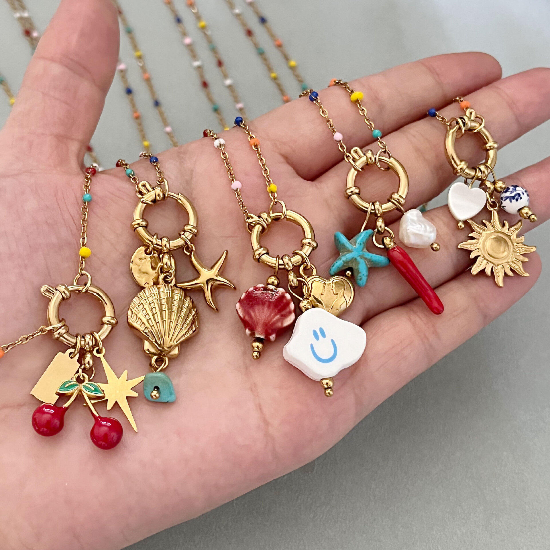 Colliers pendentifs pour femmes, collection romantique, style océanique, en acier inoxydable étanche, couleur or, motif cœur, idéal pour les vacances. Image3