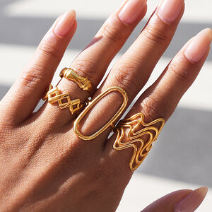 Simple Series Daily Irregular Shape Stainless Steel Waterproof Gold Color Statement Ring h5 Picture3